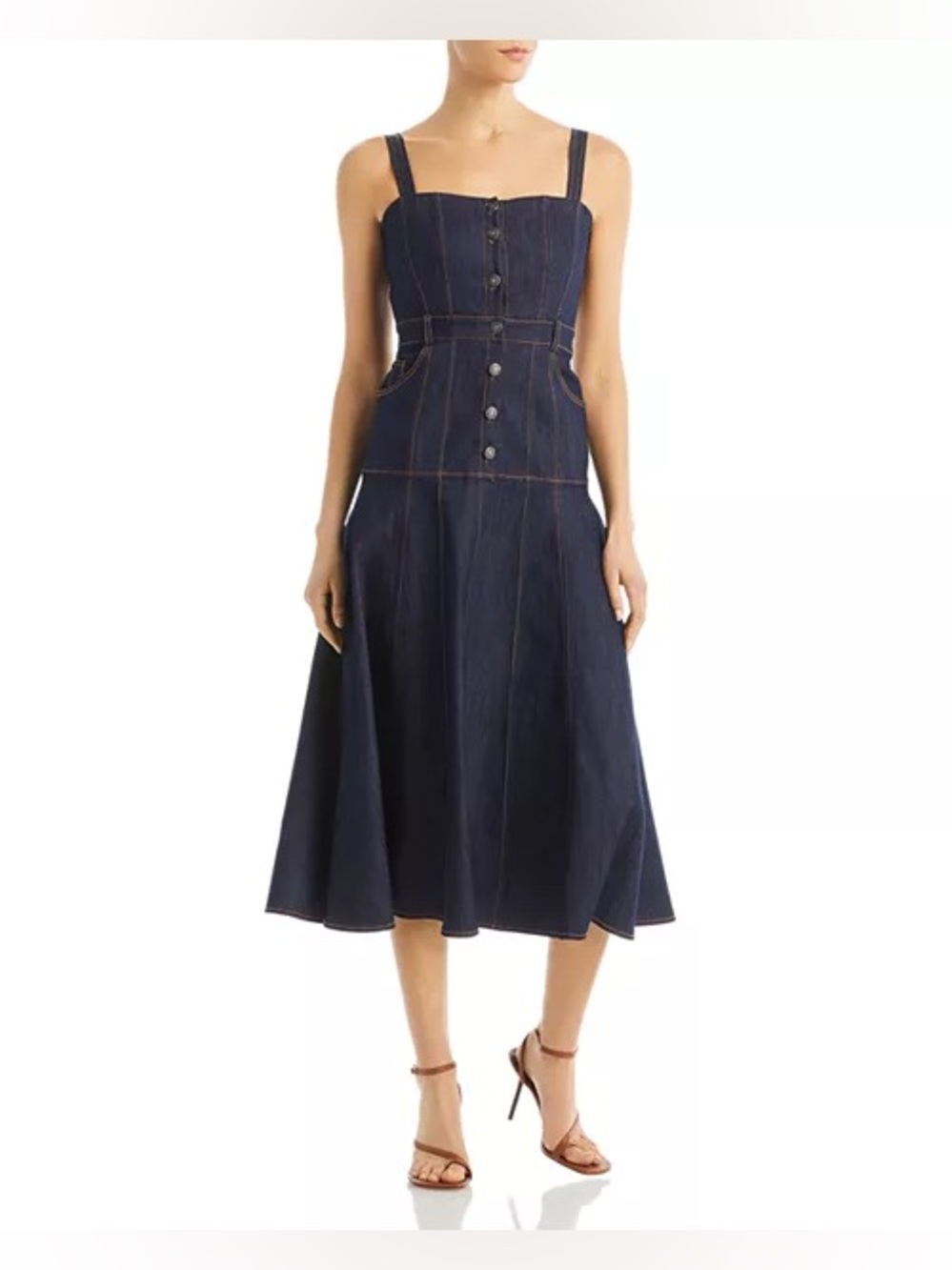 Cinq a Sept Veena Denim Button-Front Fit & Flare Midi Dress, Size 2